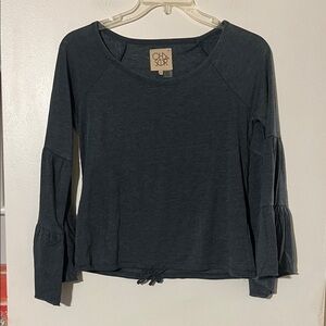 Chaser blue ruffle sleeve drawstring waist top